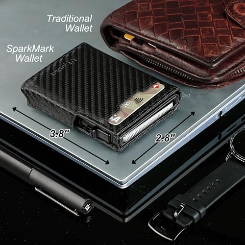 Image of Minimalist Pop Up Wallet for Men | RFID Blocking Credit Card Holder Wallet with Money Clip | Mens Wallet Slim Bifold Front Pocket Metal Case with Gift Box, Carbon Black, 0.9 x 2.8 x 3.8