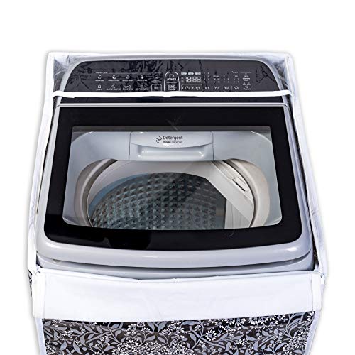 Image of Classic Top Load Washing Machine Cover Suitable for Bosch Back Panel 9 Kg, 9.5 Kg, 10 Kg, 10.5 Kg, 11 Kg (66cmsX63cmsX99cms, Black Flower, Large)
