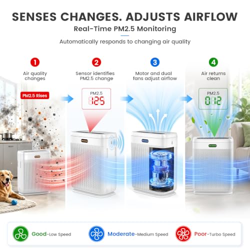 Air Purifiers for Home Large Room Up to 3000 sq ft, H13 HEPA Filter Washable, PM2.5 Air Quality Sensor, Quiet Sleep Mode, 8X Dual-Side Air Cleaner for Bedroom Pet Dander Smoke Dust Pollen - image 5