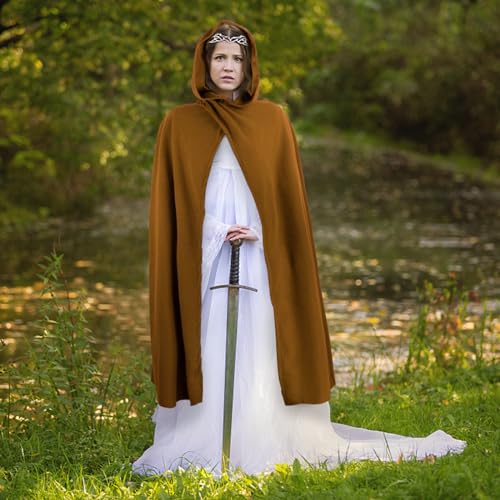 FSUJWOA Renaissance Kapuzenumhang mittelalter kleidung herren Hexenmantel mit Kapuze umhang (Kaffeebraun, Stil-1)