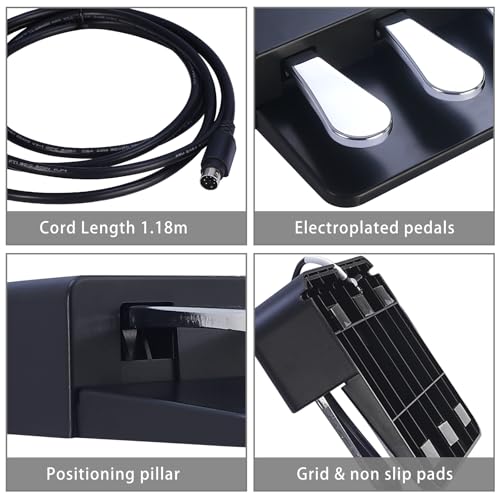 WikrOck Portable 3-Pedal Board unit for Electric pianos keyboards, Soft & Sostenuto & Sustain pedal 3-Pedal Compatible With Yamaha P125 P121 P515 DGX670 Digital pianos keyboards (Black + Silver)