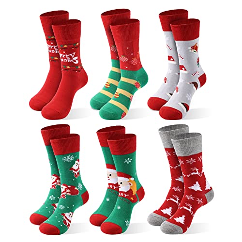Moonlight Manor 6 Paare Weihnachtssocken für Frauen Weihnachtsstrick Crew Socken Urlaub Warme weiche Winter Geschenk Weihnachtsmann Neuheit Socken 37-46