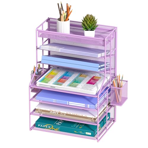 handimp Purple 7 Tier Desktop File Organizer, Letter Tray...