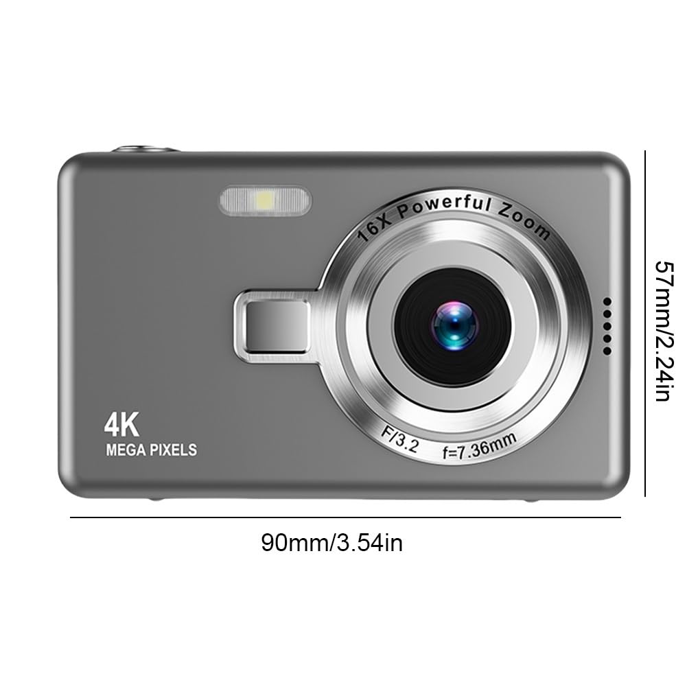 Aparat Cyfrowy 4K HD 1080P 96MP Przenośna Kamera Do Vlogowania 16-krotny Zoom Wideo 2,4-calowy Ekran IPS Fotografia Robi Ostre Płynne(Gray)