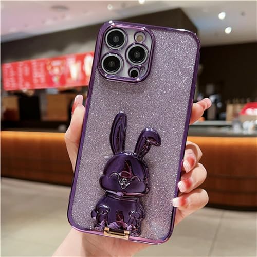 Étui iPhone 14 Pro avec support lapin flash et cadre de placage élégant