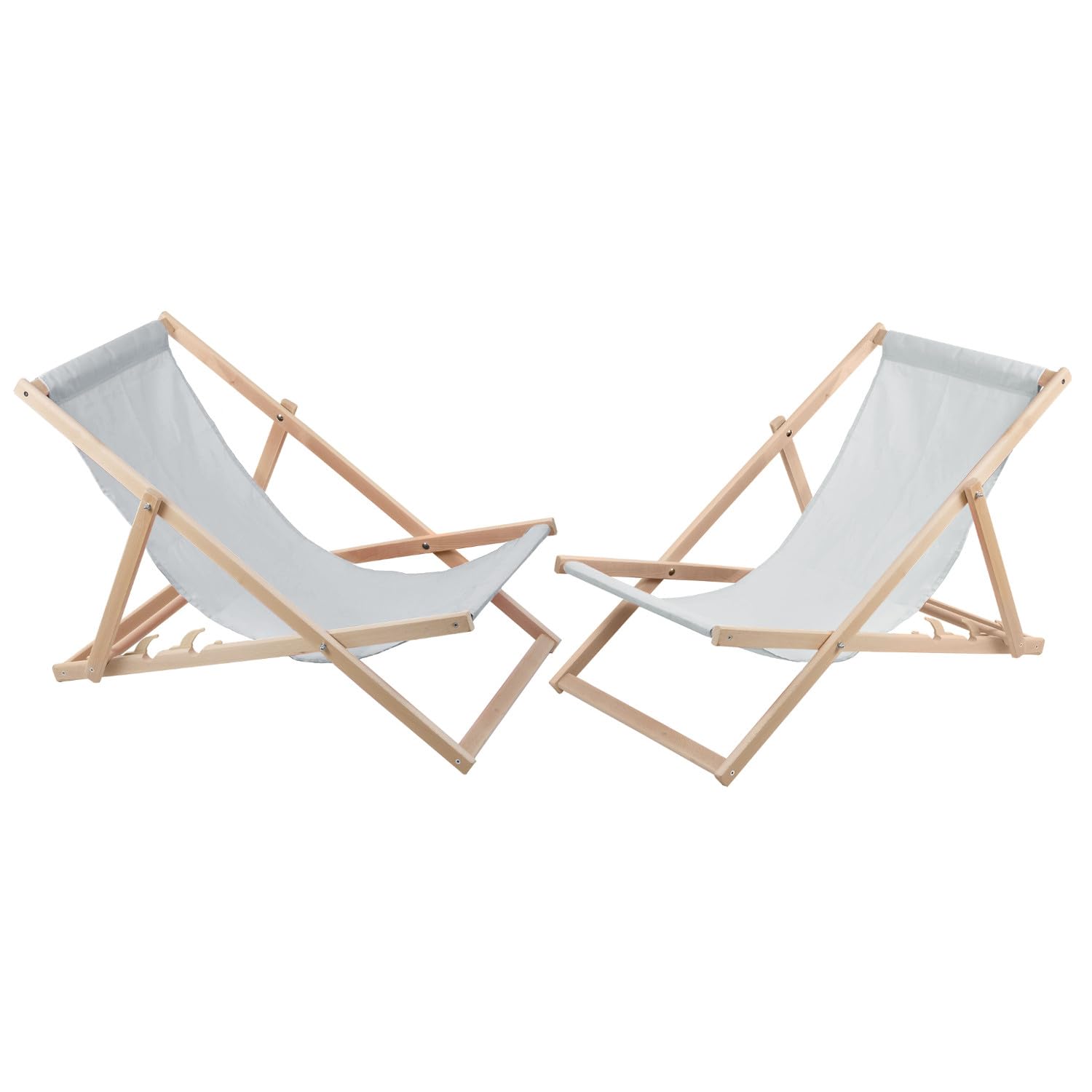 Woodok Juego de 2 Tumbonas de Madera de Haya, Silla de Playa, Tumbona de Jardín, Patio, Balcón y Terraza, Plegable, hasta 120 kg (Ceniza)