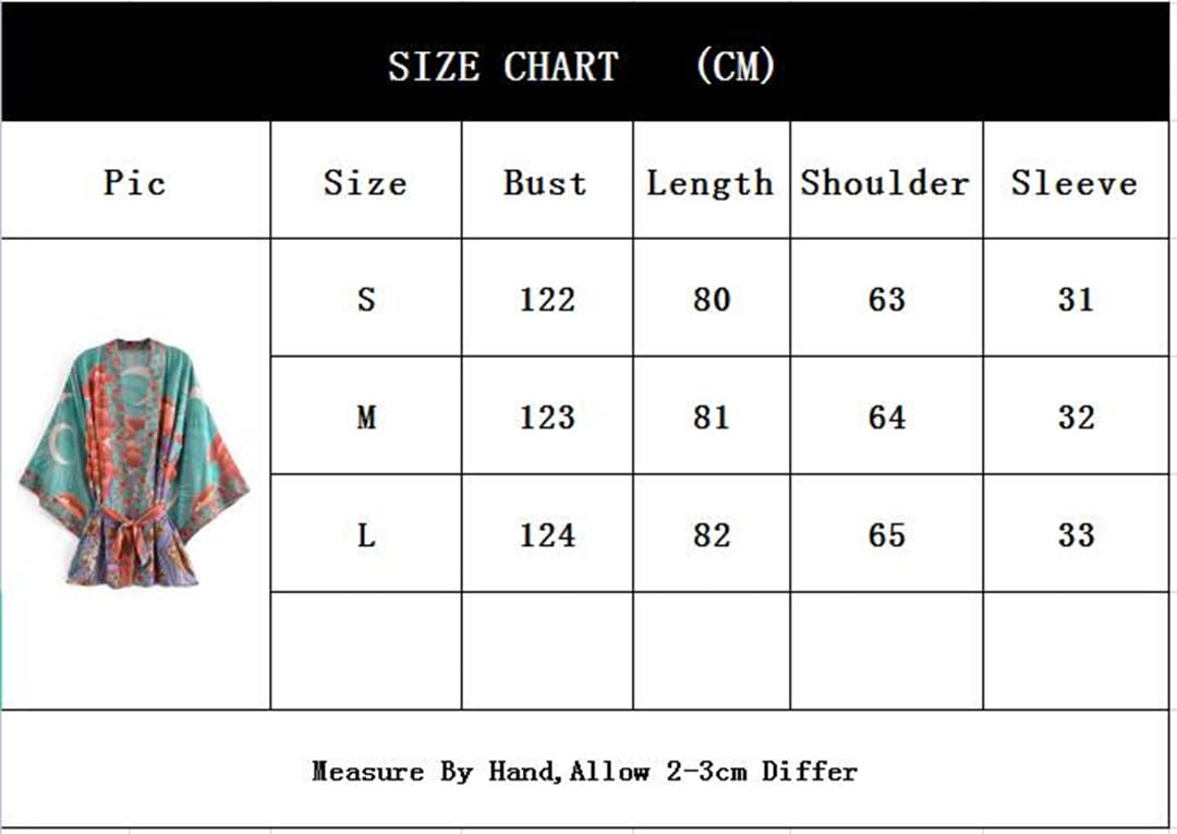 Moon Print Short Open Stitch Cover Ups Rayon Cotone Kimonos Donne