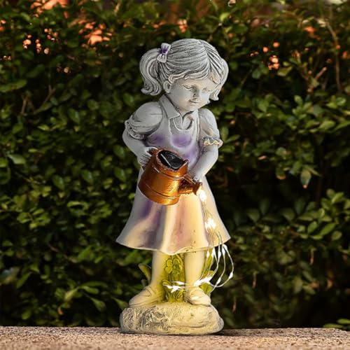 Estatua Solar Niña Regando Jardín Decoración Exterior miniatura 5