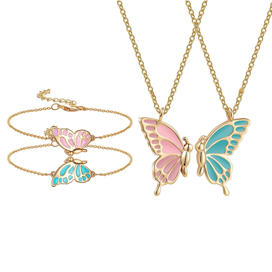 Set Collana Dell'Amicizia BFF Con Farfalle - 2 Collane E 2 Braccialetti Per Ragazze, Regalo Compleanno - Foto 3