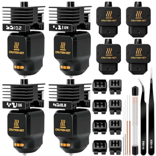 4PK 0.2 mm/0.4 mm/0.6 mm/0.8 mm P2S/X2D Integrated Quick Swap Hotend, Print Head Hot End Kit with Silicone Cover Sock, W