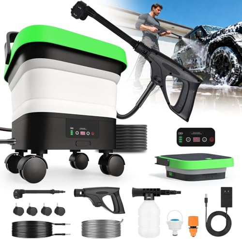 Upgrade Cordless Pressure Washer Portable Pressure Washers with 3.5Gal Tank 7 Adiustable Handheld Portable Pressure Washers with 6-in-1 Nozzle Max 550PSl 16.7FT Hose 5x4000mAh Portable Power Washer