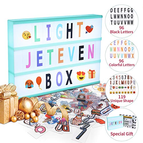Jeteven Caja de luz A4 con 311 letras símbolos y cable USB Caja de letrero cinematográfica LED Caja de mensajes para decoración de bodas en el hogar (verde)