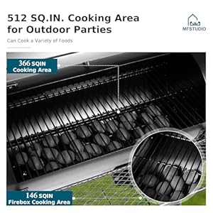 MFSTUDIO Heavy Duty Charcoal Wood Offset Outdoor Smoker Grill, Charcoal Grill with Smoker Combo for BBQ Grilling, 512 SQ.IN. MFSTUDIO Heavy Duty Charcoal Wood Offset Outdoor Smoker Grill Charcoal Grill with Smoker Combo for BBQ Grilling 512 SQIN