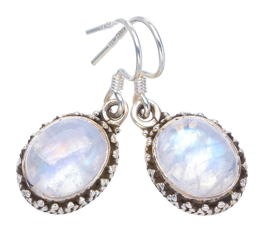 Boucles pierre de lune arc-en-ciel argent 925 pendantes artisanales StarGems F6761 1 pouce