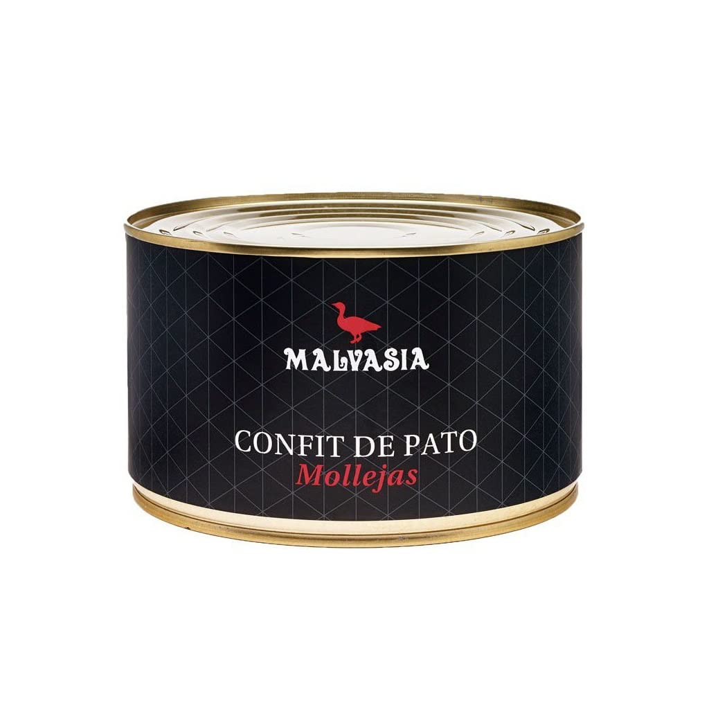 MALVASIA Confit de Pato, Mollejas de Pato Confitadas, Elaboración Artesanal, Textura Firme y Sabor Firme, Ideal como Aperitivo, Sin Gluten, Lata de 1,4 kg