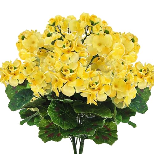 Marooma 4 Piezas Arbusto de Geranio Artificial, Flores Artificiales Planta de Flores de Seda Falsas, Flores de Imitación Blancas Geranios, Arbustos de Imitación Geranios Falsos
