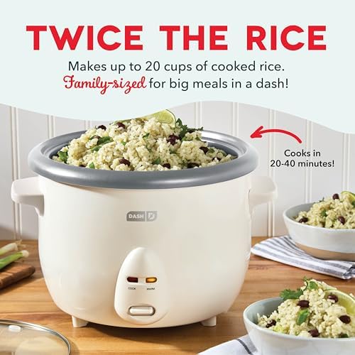 Dash Family Sized Rice Cooker, 20-Cup Nonstick Pot, Cream - 1