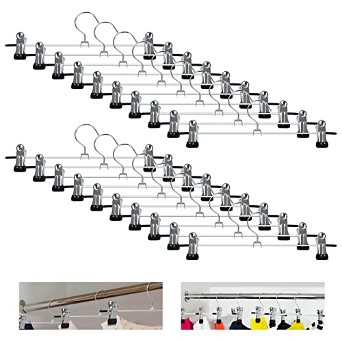 20 Stück Metall Hosenbügel Kleiderbügel, 30cm Hosenbügel Klemmbügel Metall mit Verstellbaren Clips rutschfest Anti-Rost Hohe Belastbarkeit Multifunktions Hosenständer für Hosen Socken Röcke Cover