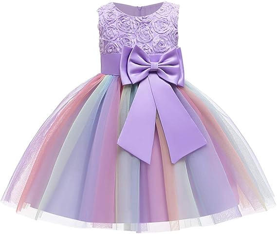 Amazon Ymgot 子供 ドレス 虹色 チュールスカート キッズ フォーマルドレス ワンピース 大きリボン付き 結婚式 発表会 演奏会 フォーマル 通販