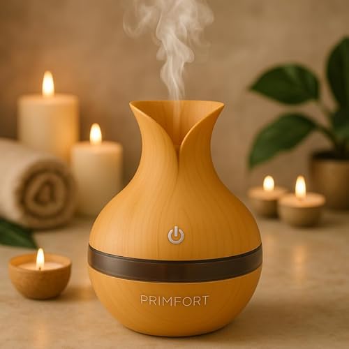 Imagen de Humidificador de Aire Ultrasónico Primfort 300ml Aromaterapia con 4 Colores LED y Apagado Automático color madera clara
