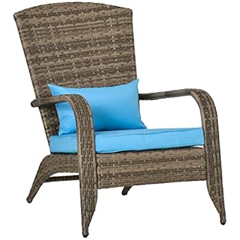 Alternative view of Outsunny Patio Wicker Adirondack Chair, Outdoor All-Weather Rattan Fire Pit Chairs w/Soft Cushions, Tall Curved Backrest, and Comfortable Armrest for Deck or Garden, Sky Blue
