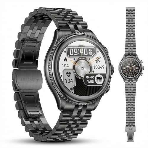 2025 Rotating Bezel Smart Watch for Men with Bluetooth Call, Heart Rate, Blood Pressure, SpO2, Sleep Monitor, Waterproof Round Watch with Encoder Knob, 1.32" AMOLED Display, Compatible Andro