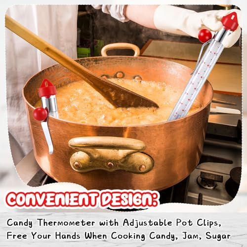 Photect 2 Pcs Candy Thermometer with Pot Clip 8\" Deep Fry Oil Thermometer Instant Read Cooking Food Thermograph Sugar Syrup Jam Jelly Oil Temperature Kitchen Accessories for Home Cooking(Red)