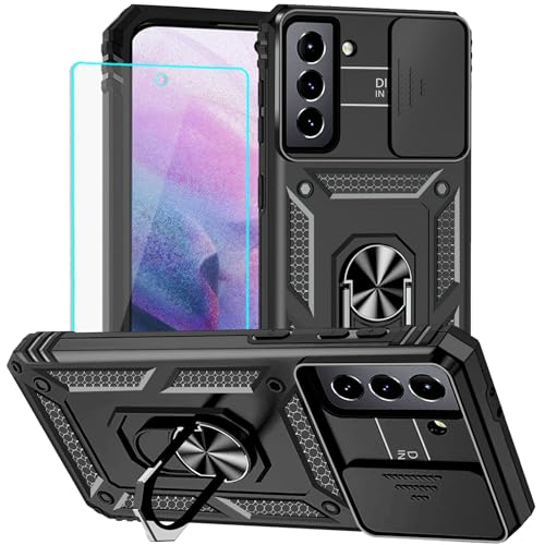 for Samsung S21 Plus Case with Screen Protector: [Military Grade 20ft. Drop Tested] Slide Camera Cover Ring Shockproof Protective Phone Case for - Samsung Galaxy S21 Plus (Black)