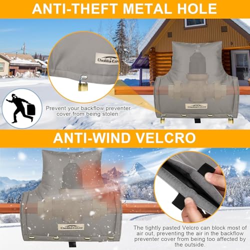 Cholila Cover Backflow Preventer Cover Insulated Pouch - 14" W x 13" H for Outside Pressure Vacuum Breaker - Sprinkler Covers for Outside with Thick Layers Fabric - Pressure Reducing Value Cover Grey by Cholila Cover - Image 6