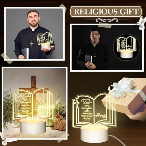 Image of Pastor Appreciation Gift Engraved Thank Clergy Sayings Acrylic Night LED Light with Base Christian Inspirational Desk Decor Gift for Dad Mom Church Baptism Jesus Church Favors