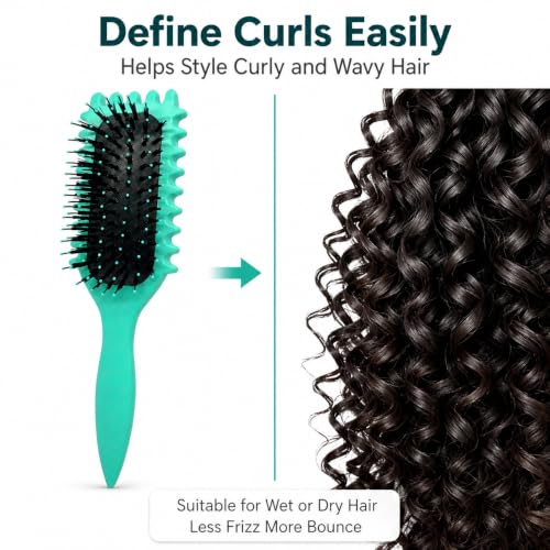 Image of Curl Defining Hair Brush for Curly, Wavy & Frizzy Hair, Flexible Nylon Bristles, Air Cushion Base, Wet & Dry Styling Brush for Women & Men, Mint Green
