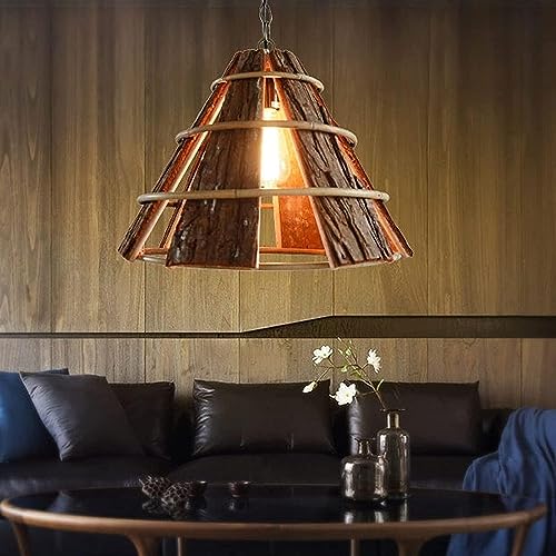 Lampe suspendue en bois réglable style campagnard pour restaurant et café