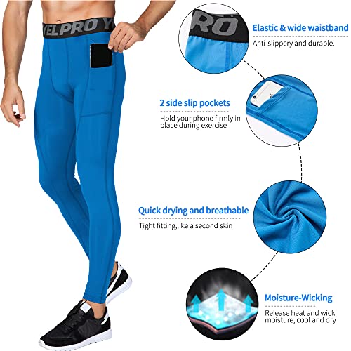 Eargfm 3 Packs Men's Athletic Leggings Active Elastic Compression Pants Sports Base Layer For Running Gym With Pockets #TOP2