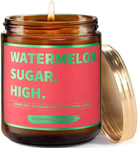 Watermelon Sugar High Scented Candle - Smells Like Strawberries on a Summer Evening - Harry Styles Gifts - Harry Merch - Harry S One Direction Present Idea Music Themed Gift for Fans