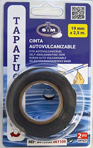 S&M 861109 Cinta tapafugas autovulcanizable negra de 19 mm. Rollo de 2,5 metros