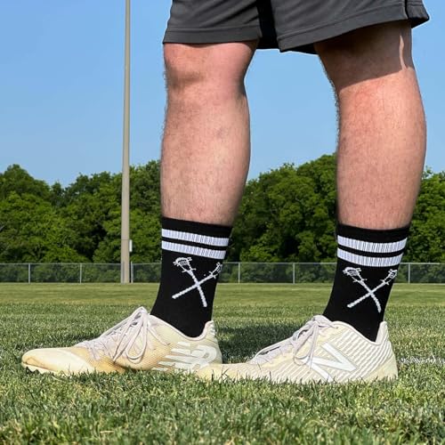 Image of ChalkTalkSPORTS Lacrosse Socks - Cushioned Mid-Calf Crew - Crossed Sticks | Moisture-Wicking Performance Blend, Athletic Lax Gear, Stay-Up Technology, Arch Support, Breathable, Boys and Men