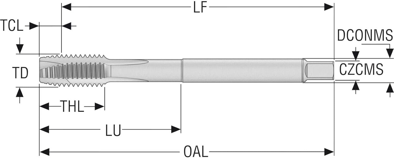 Seco Tools 10309502 T30-PU21B09-1/4-19-11R Spiral Point Thread Tap, 3.669 Inch Functional Length, Right Cutting, Cylindrical Shank Type, 3 Flutes, Precision Thread Tapping Tool