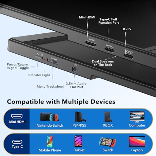 Bigasuo BG156 Portable Monitor, 15.6'' Fhd 1080P Usb-C Hdmi Travel Laptop Monitor, Hdr Ips Ultra-Slim Gaming Monitor With Kickstand & Speakers, External Monitor For Laptop Pc Mac Phone Ps4/5 Xbox Switch thumb #2