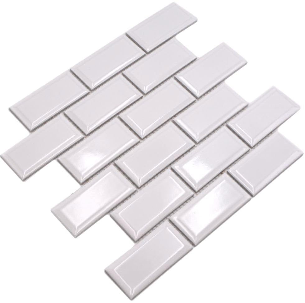 WB26M-0101 Mosaico de azulejos de cerámica tipo metro en blanco para pared de baño, ducha, cocina, espejo de azulejos, revestimiento de mostrador, bañera