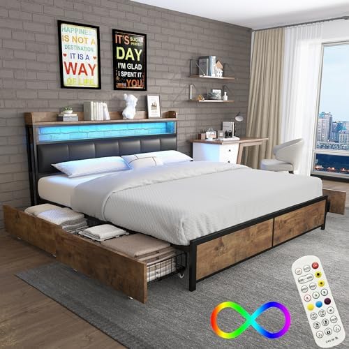 Letto Matrimoniale 160x200 Cm Con Cassetti E LED - Testiera Imbottita - Foto 3