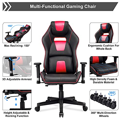 GTPLAYER-Silla-Gaming-Escritorio-Oficina-Ergonomica-para-Ordenador-Cuero-de-PU-con-3D-Reposabrazos-Ajustables-y-Respaldo-Reclinable-Rojo