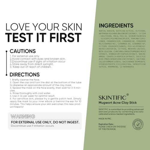 SKINTIFIC Mugwort Clay Stick Mask for Face, Redness Soothing & Breakout Control with Centella and Salicylic Acid, Gentle Exfoliating, Vegan Skincare, Wash-Off Facial Mud Mask - Image 4