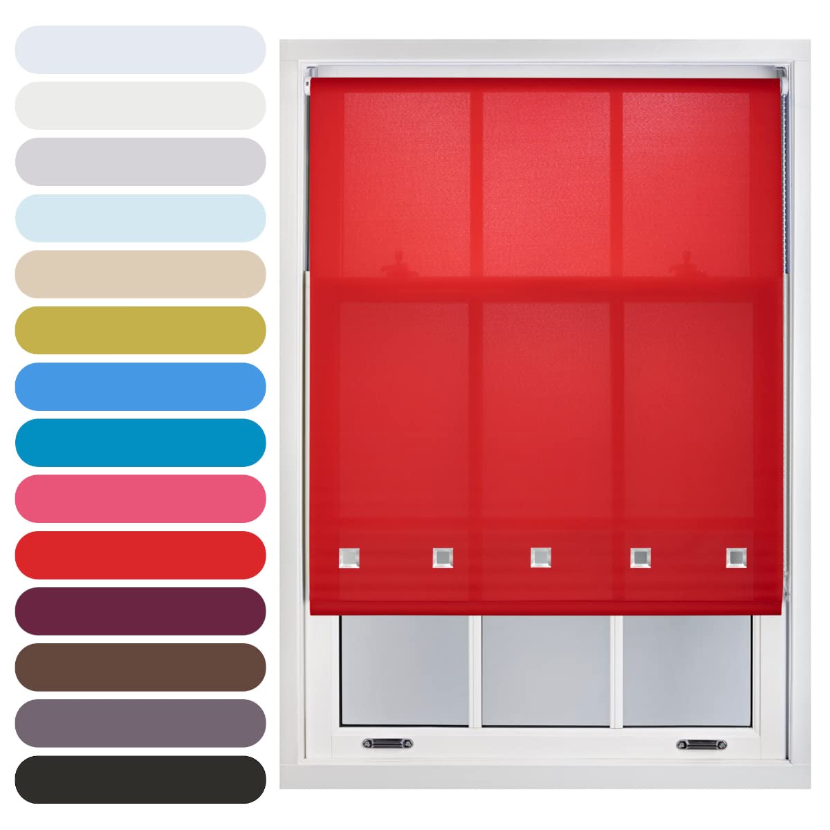 Furnished Red Square Eyelet Light Filtering Polyester Daylight Kitchen Blinds Trimmable Window Blind, 45W X 165H Cm