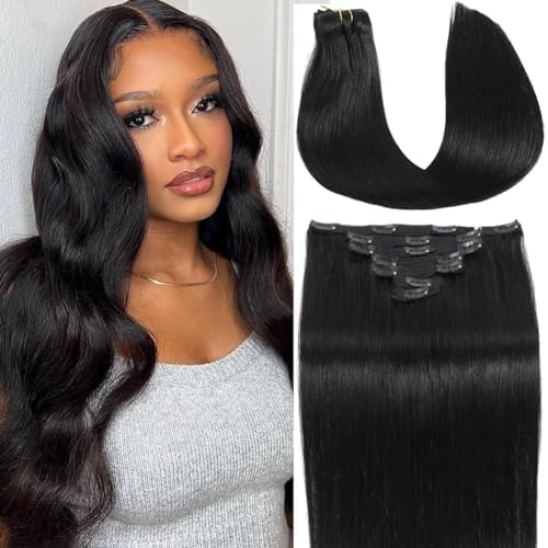 Clip in Hair Extensions Real Human Hair Jet Black Clip in