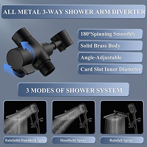 Jcrob 12 Inch Shower Head With Handheld, High-Pressure Rain/Rainfall Shower Heads With 3+1 Settings Handheld Spray, Including 3-Way Diverter, Extension Arm - Height/Angle Adjustable(Matte Black) #TOP5