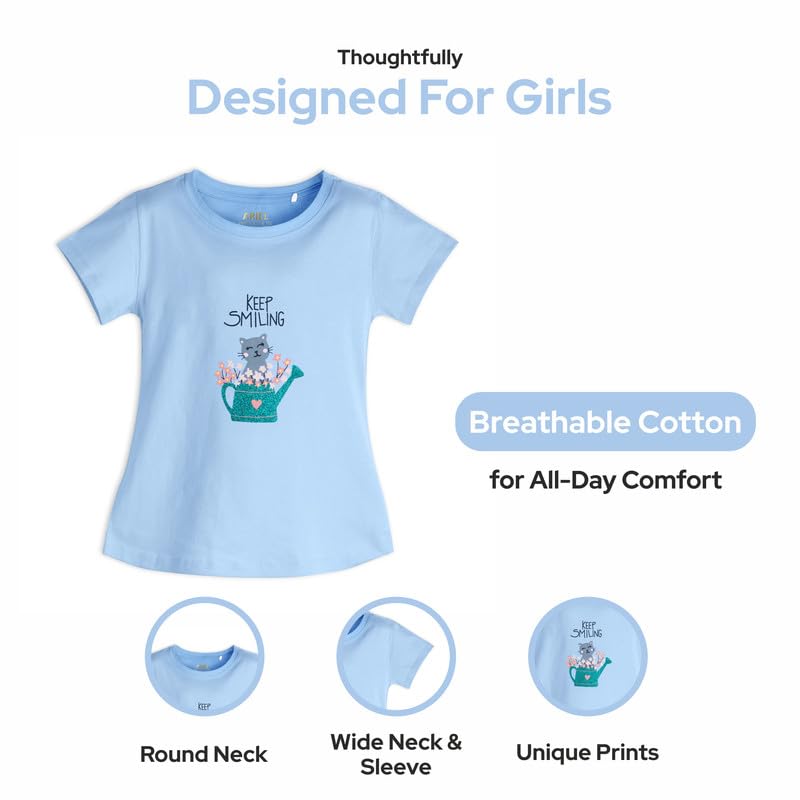 Image of ARIEL Girls Cotton Regular Fit Half Sleeve Cotton T-Shirts - Pack of 3