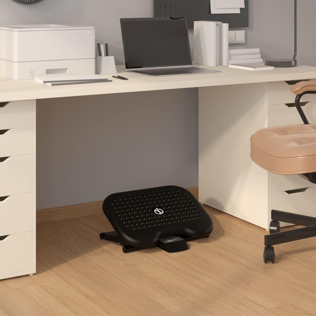 Ergonomische Fußstütze Schwarz 46x34,5x11 cm aus HIPS mit Massagefläche und 3-Fach höhenverstellbarem Design für Büro und Zuhause zur Entlastung von Beinen, Hüfte und Rücken