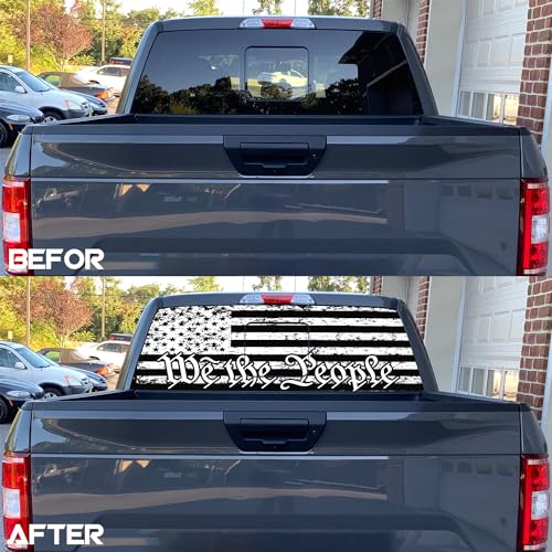 Image of American Flag Rear Window Decal for Truck,We The People Black Flag Truck Rear Window Decal,American Flag Decals for Truck Car SUV (65x17in)