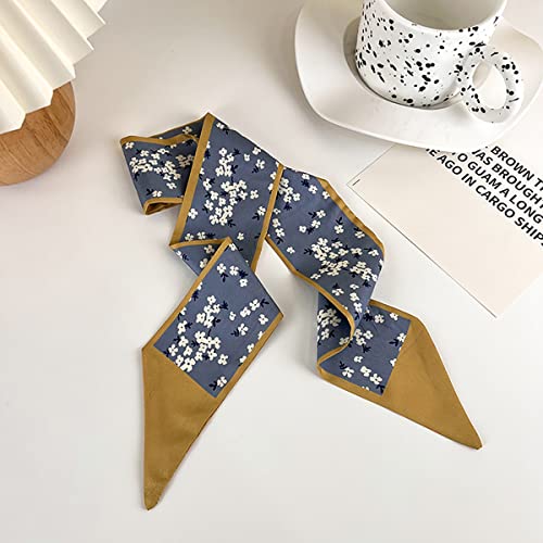 Retro Small Silk Scarf Girl Heart Spring And Summer Narrow Ribbon Headband Headband Bag Decoration Long Scarf Headdress (Blue Hair Band 5Pcs) #TOP2