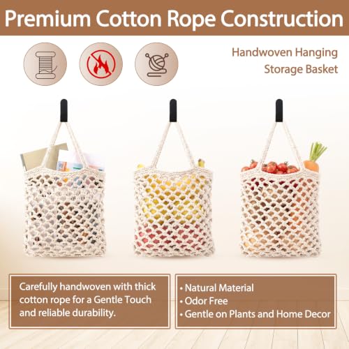 Image of Honeydak 3 Hanging Baskets, White, Mesh, Cotton Rope
